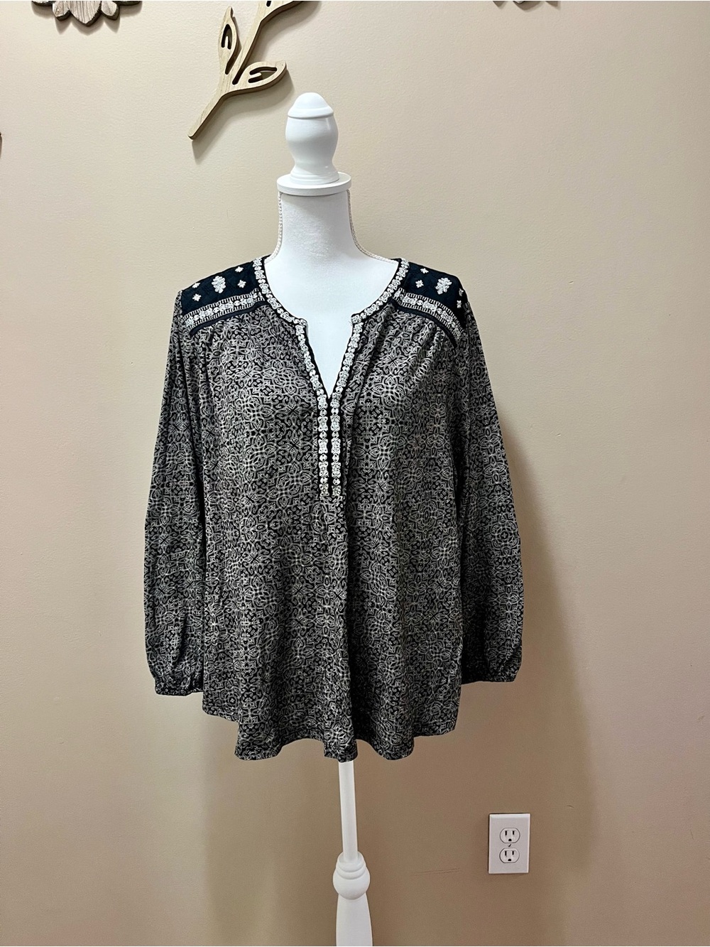 Lucky Brand Black and White Plus Size Boho Blouse Size 3X